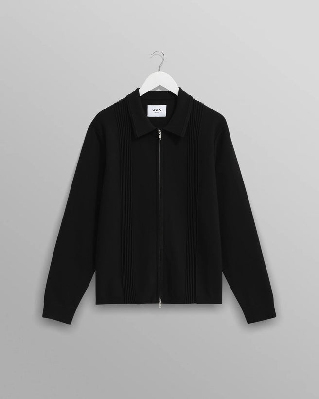 Lennox  Striped Zip Polo - Black