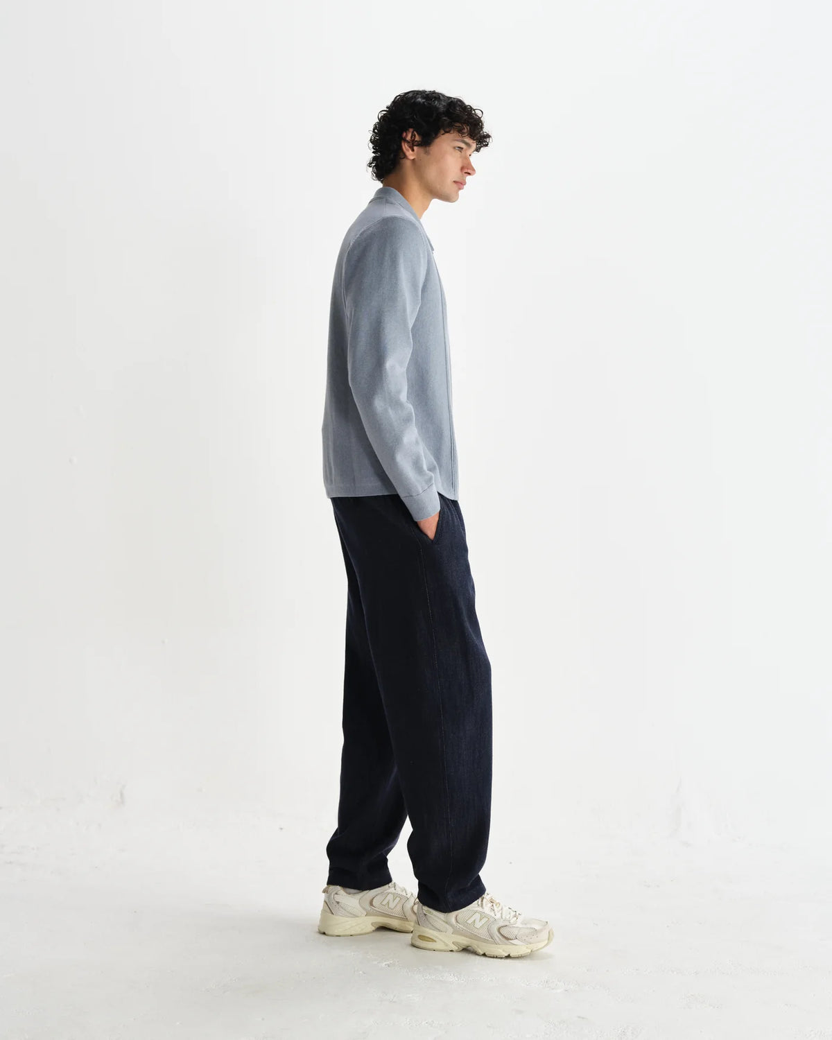 Lennox Striped Zip Polo - Grey Blue Milano