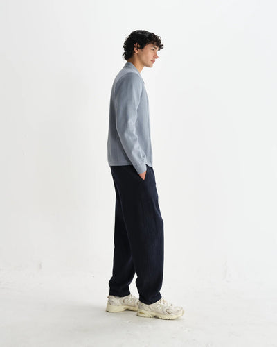 Lennox Striped Zip Polo - Grey Blue Milano