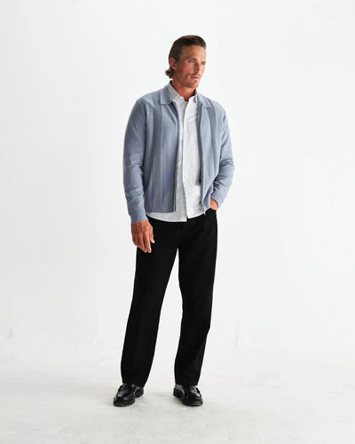 Lennox Striped Zip Polo - Grey Blue Milano