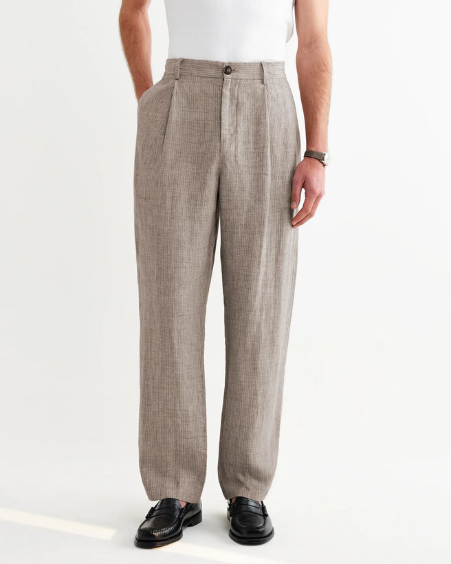 Malham  Linen Trousers - Natural / Brown Stripes