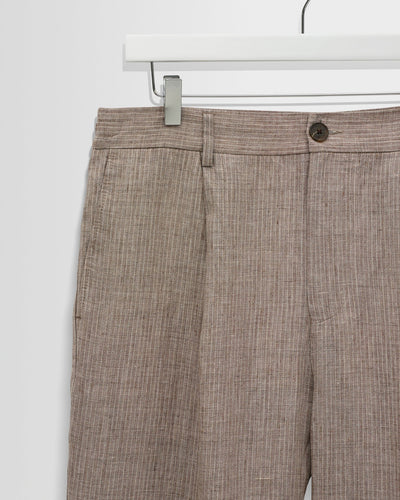 Malham  Linen Trousers - Natural / Brown Stripes