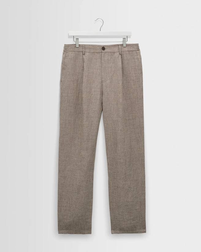 Malham  Linen Trousers - Natural / Brown Stripes