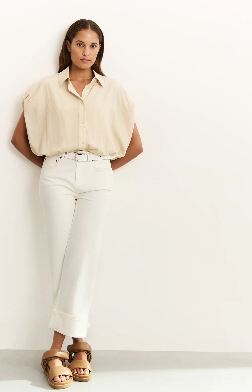 Mid Waist Denim w. Roll-Up - Pure White