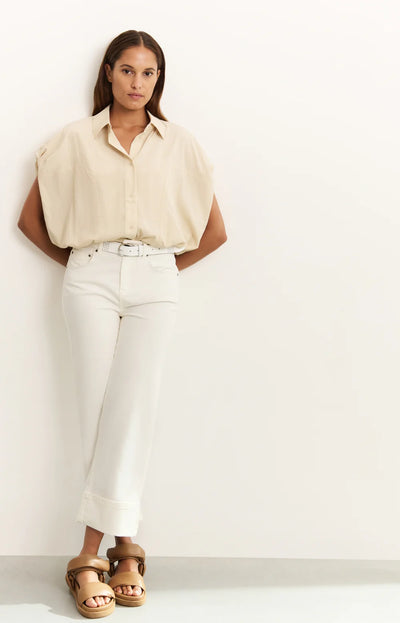 Mid Waist Denim w. Roll-Up - Pure White