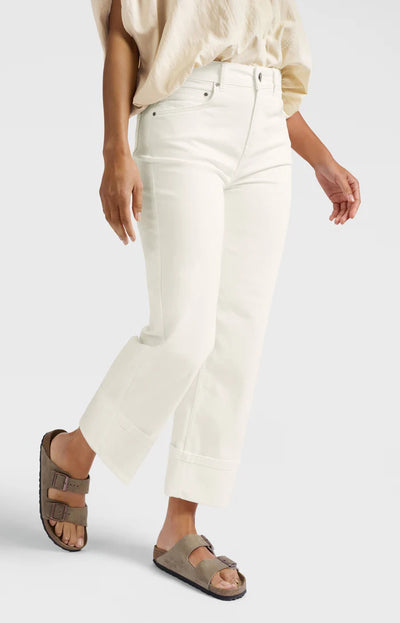 Mid Waist Denim w. Roll-Up - Pure White