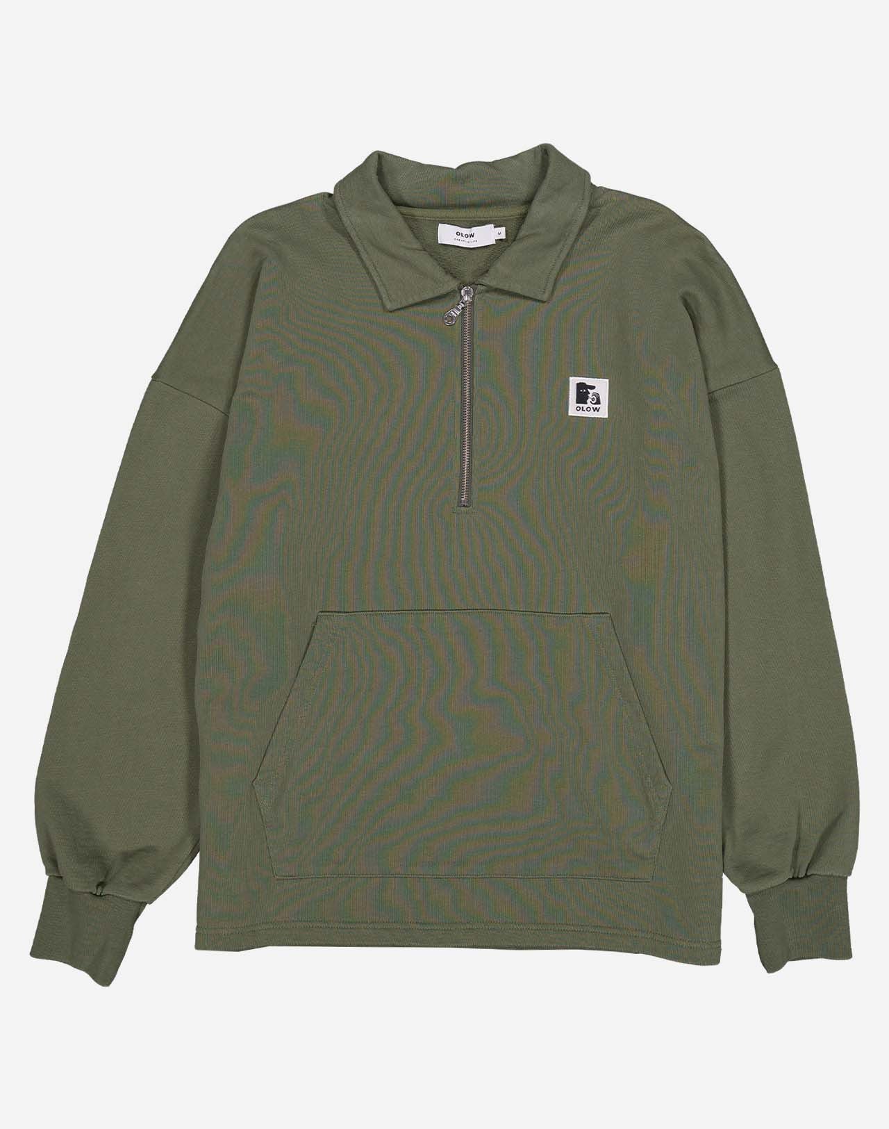 Manso Zipped Sweatshirt - Olive Green