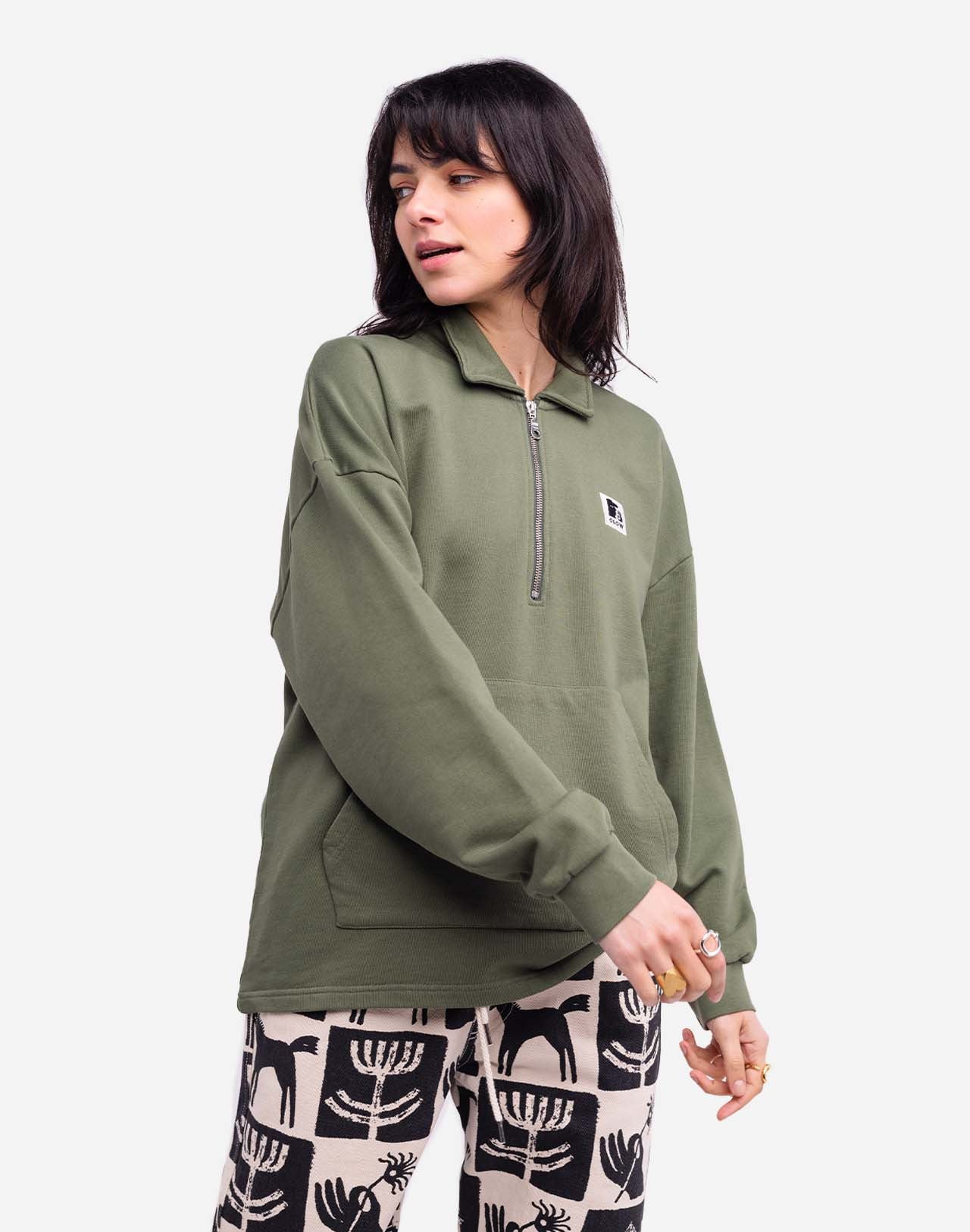 Manso Zipped Sweatshirt - Olive Green