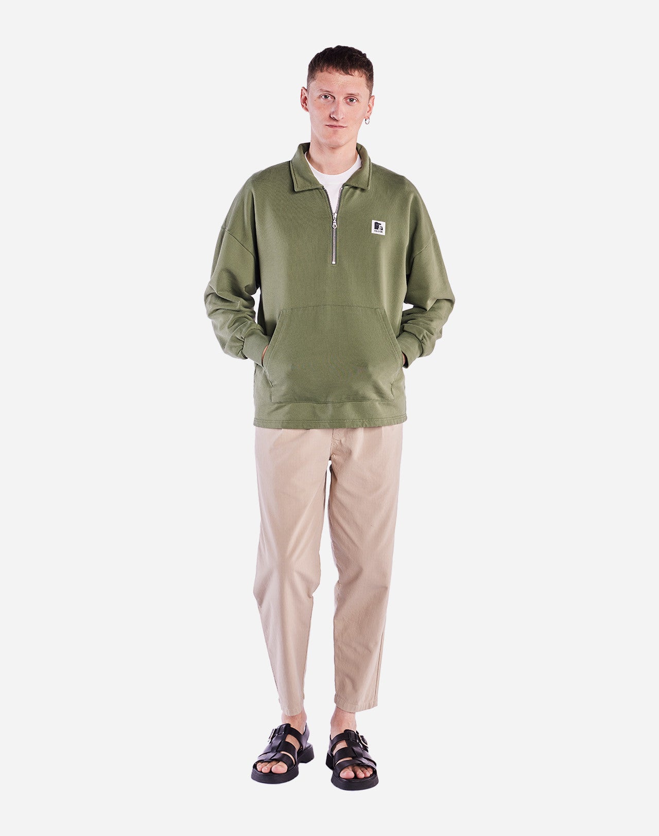 Manso Zipped Sweatshirt - Olive Green