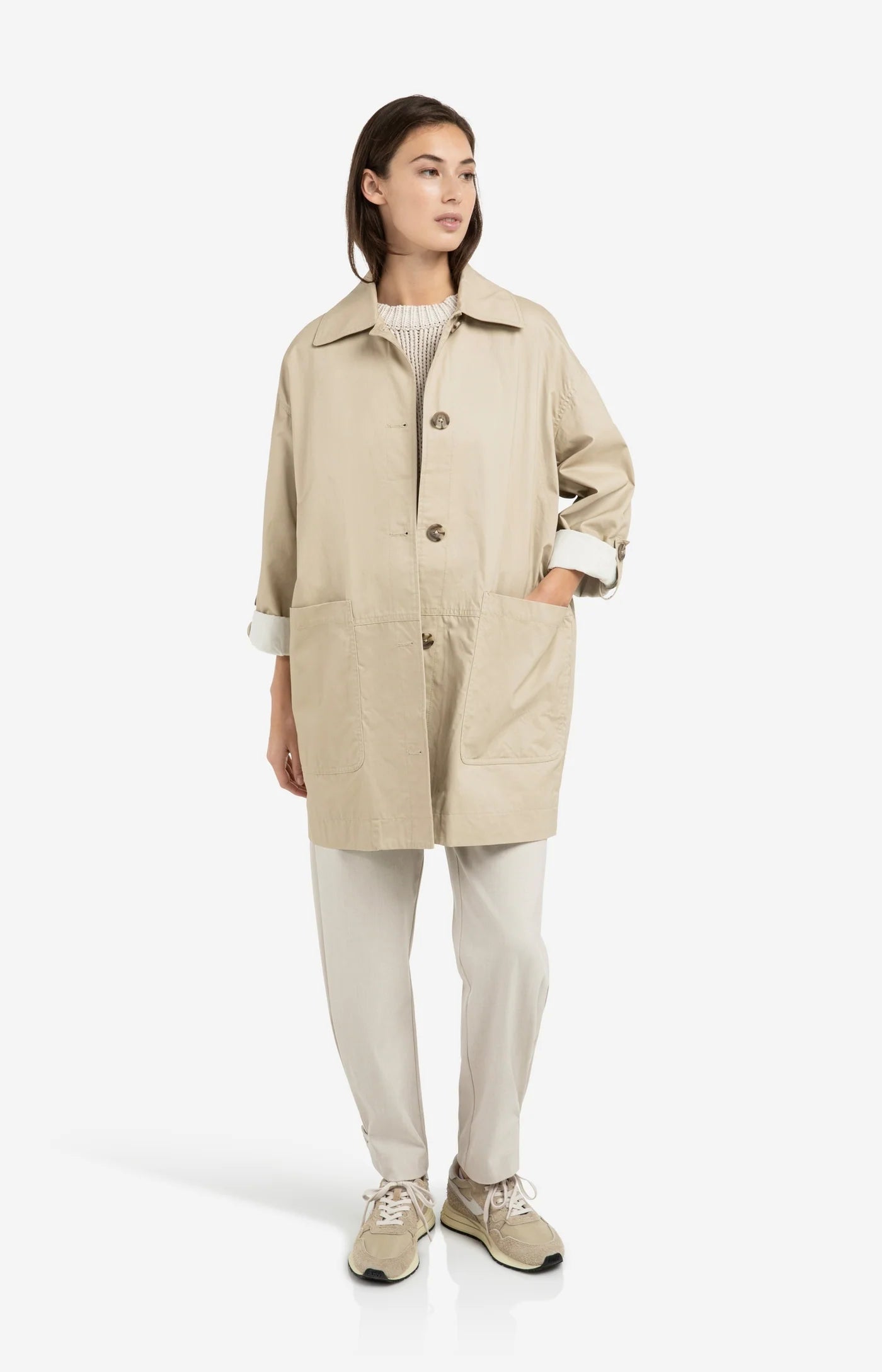 Oversized Cotton Trench Jacket - Sandstone Beige