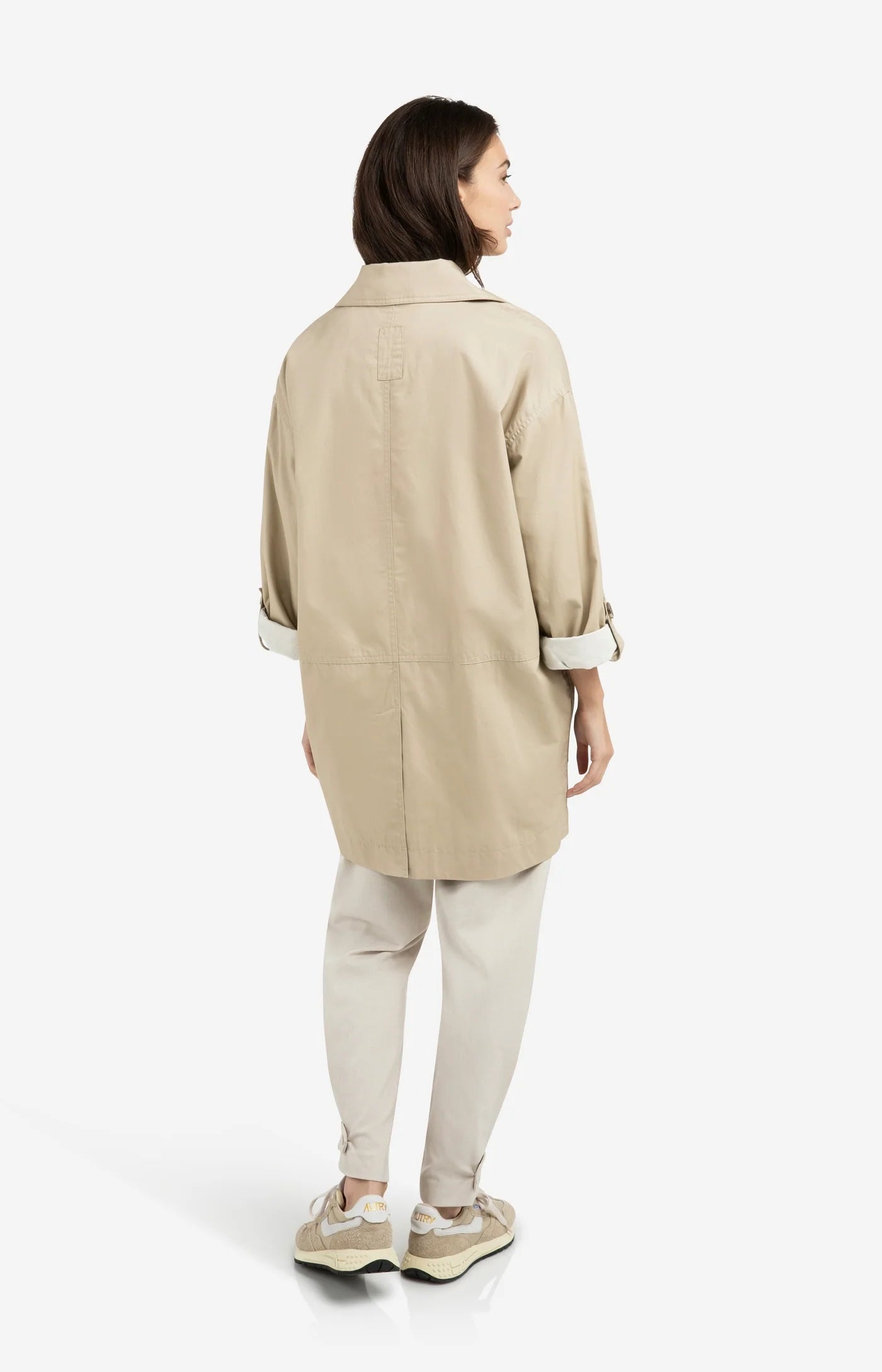 Oversized Cotton Trench Jacket - Sandstone Beige