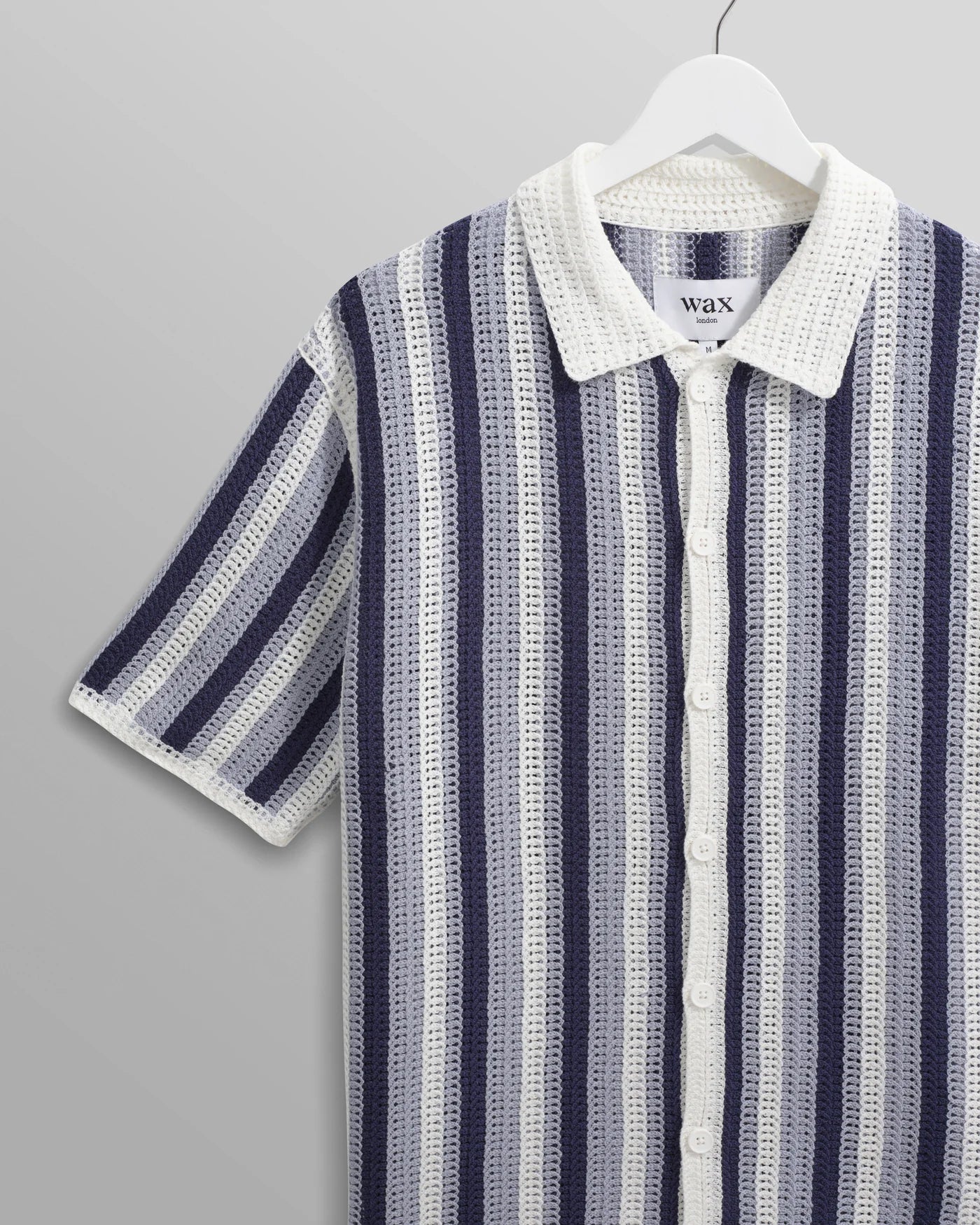 Porto Crochet Knitted Shirt - Blue & Ecru