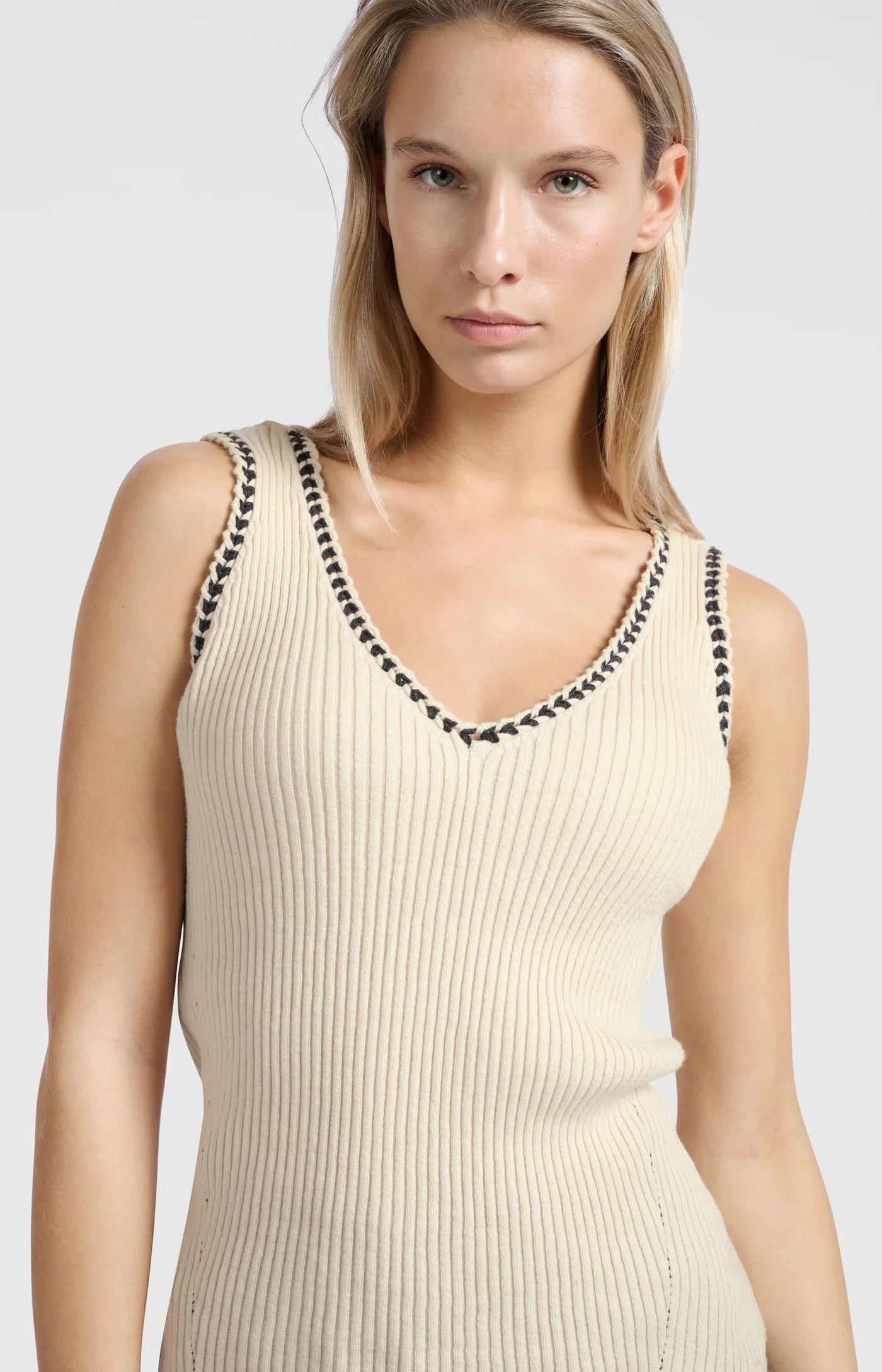 Rib Tanktop with Fun Details - Summer Sand