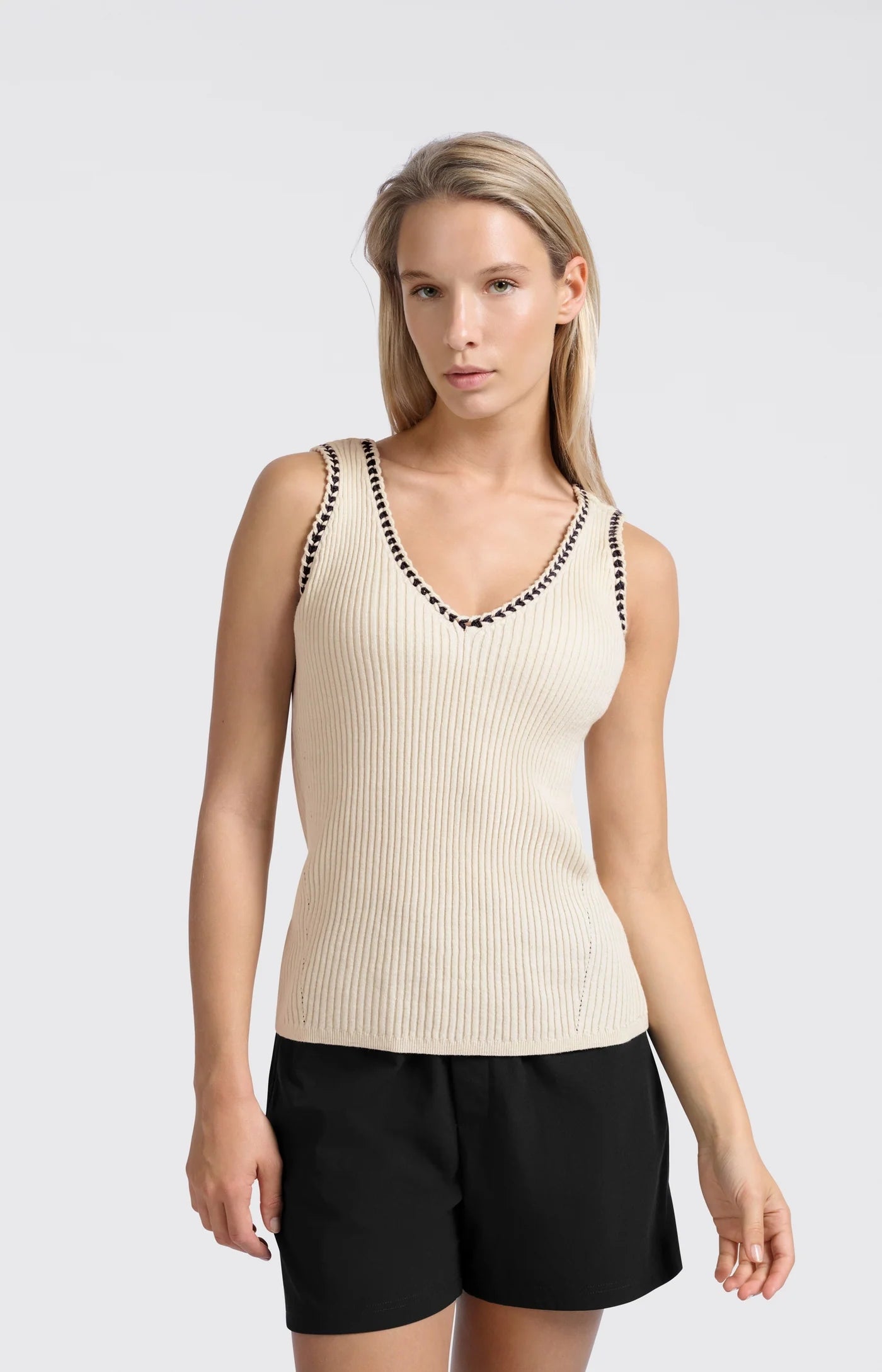 Rib Tanktop with Fun Details - Summer Sand