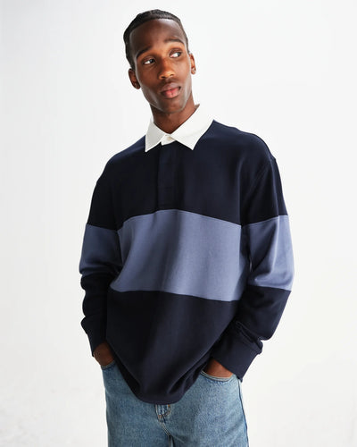 Rowhill Panelled Loopback Rugby Shirt - Blue/Navy