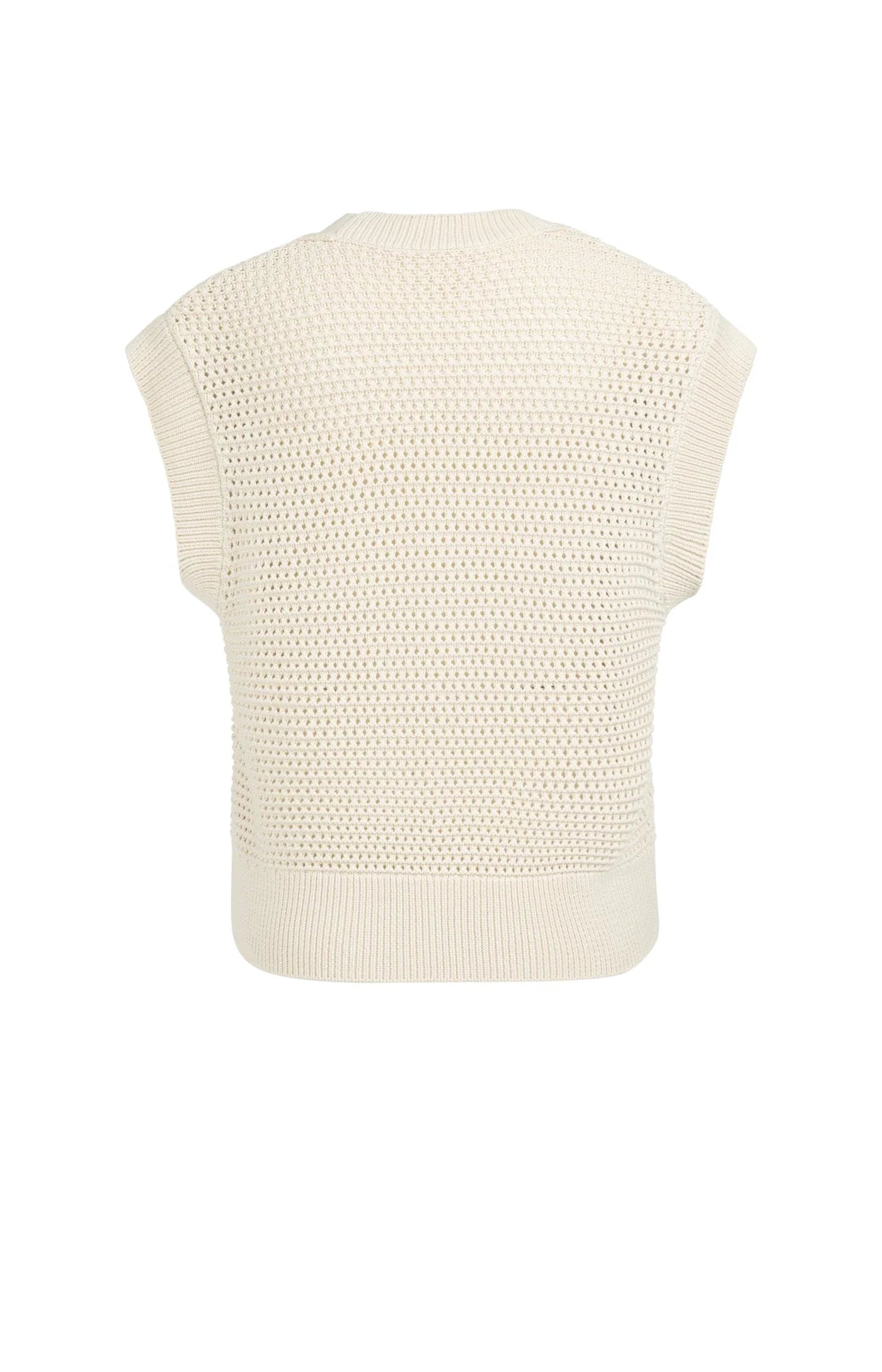 Sleeveless Mesh Knit Cardigan with Zip Closure - Crème Beige