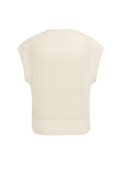 Sleeveless Mesh Knit Cardigan with Zip Closure - Crème Beige
