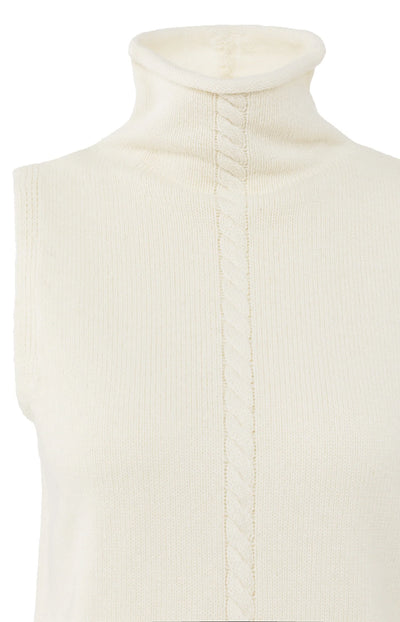 Cable High Neck Sleeveless Sweater - Off White