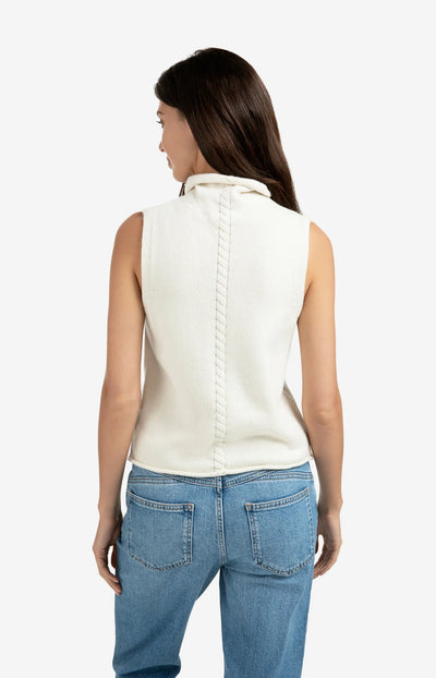 Cable High Neck Sleeveless Sweater - Off White