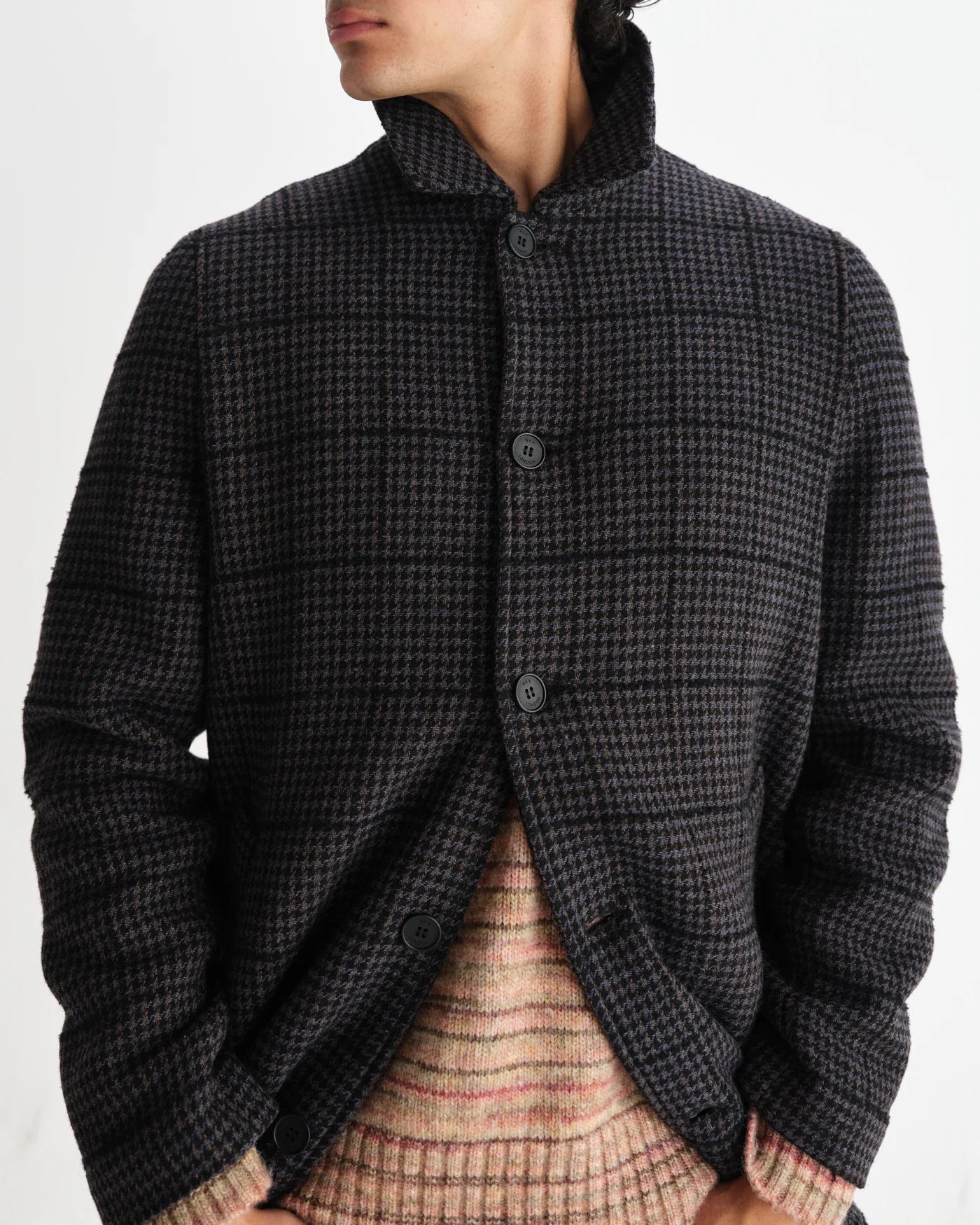 Stan Coat - Puppytooth Check Navy/Grey