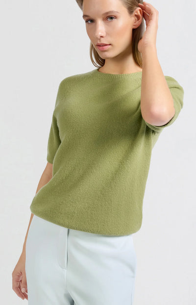 Raglan Short Sleeve Sweater - Olive Green