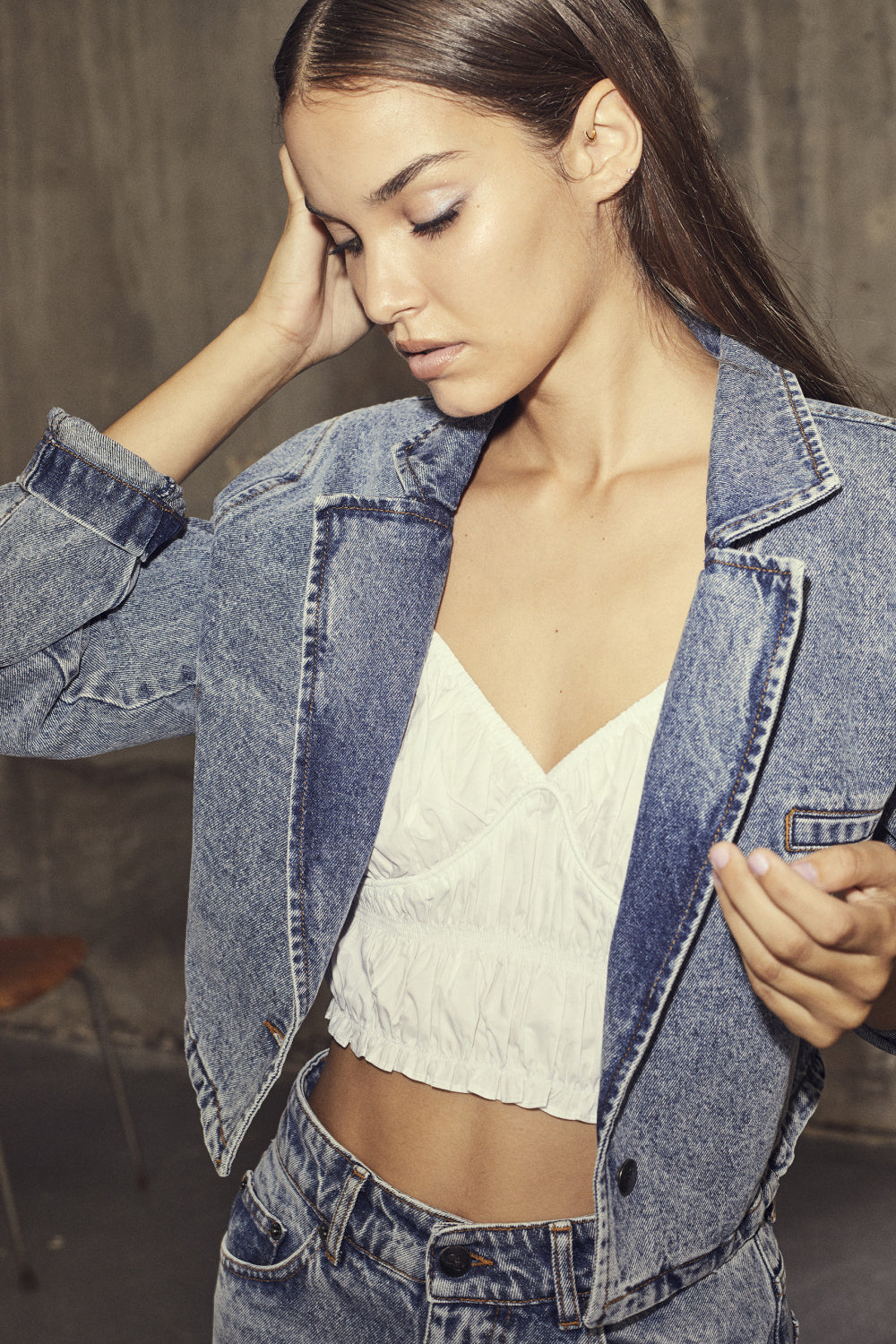 Vika CC Crop Blazer - Denim Blue