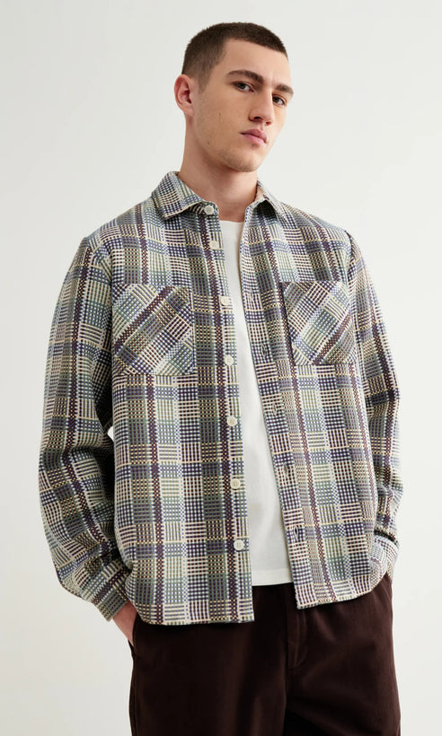 Whiting Overshirt - Basket Weave Blue/Green