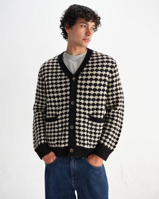 Walker Cardigan - Black And Ecru Bubble Knit Cardigan