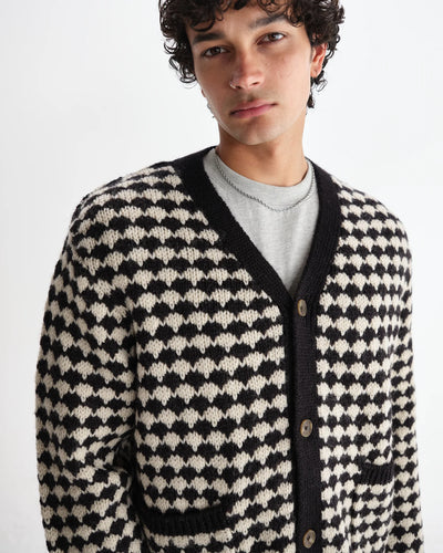 Walker Cardigan - Black And Ecru Bubble Knit Cardigan