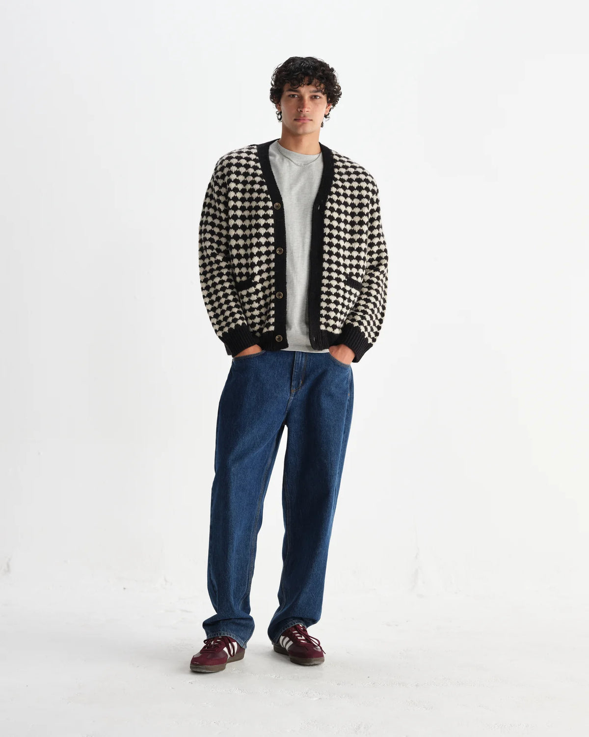 Walker Cardigan - Black And Ecru Bubble Knit Cardigan