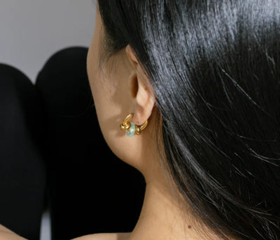 Buoy Earrings - Gold/Aquamarine