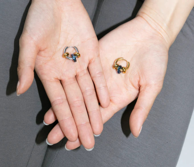 Buoy Earrings - Silver/Dark Blue