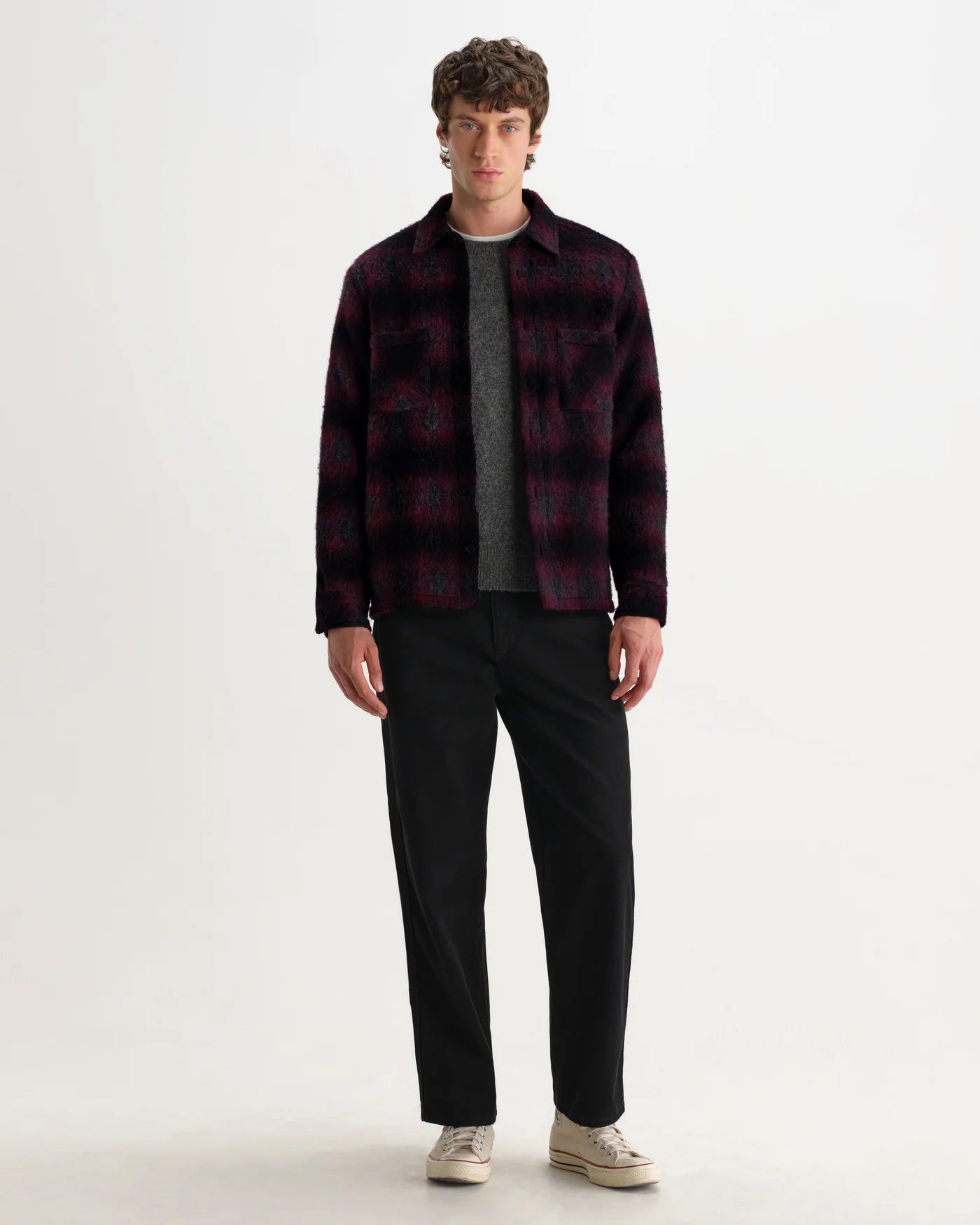 Whiting Overshirt - Elm Wool Blend Red/Black Check