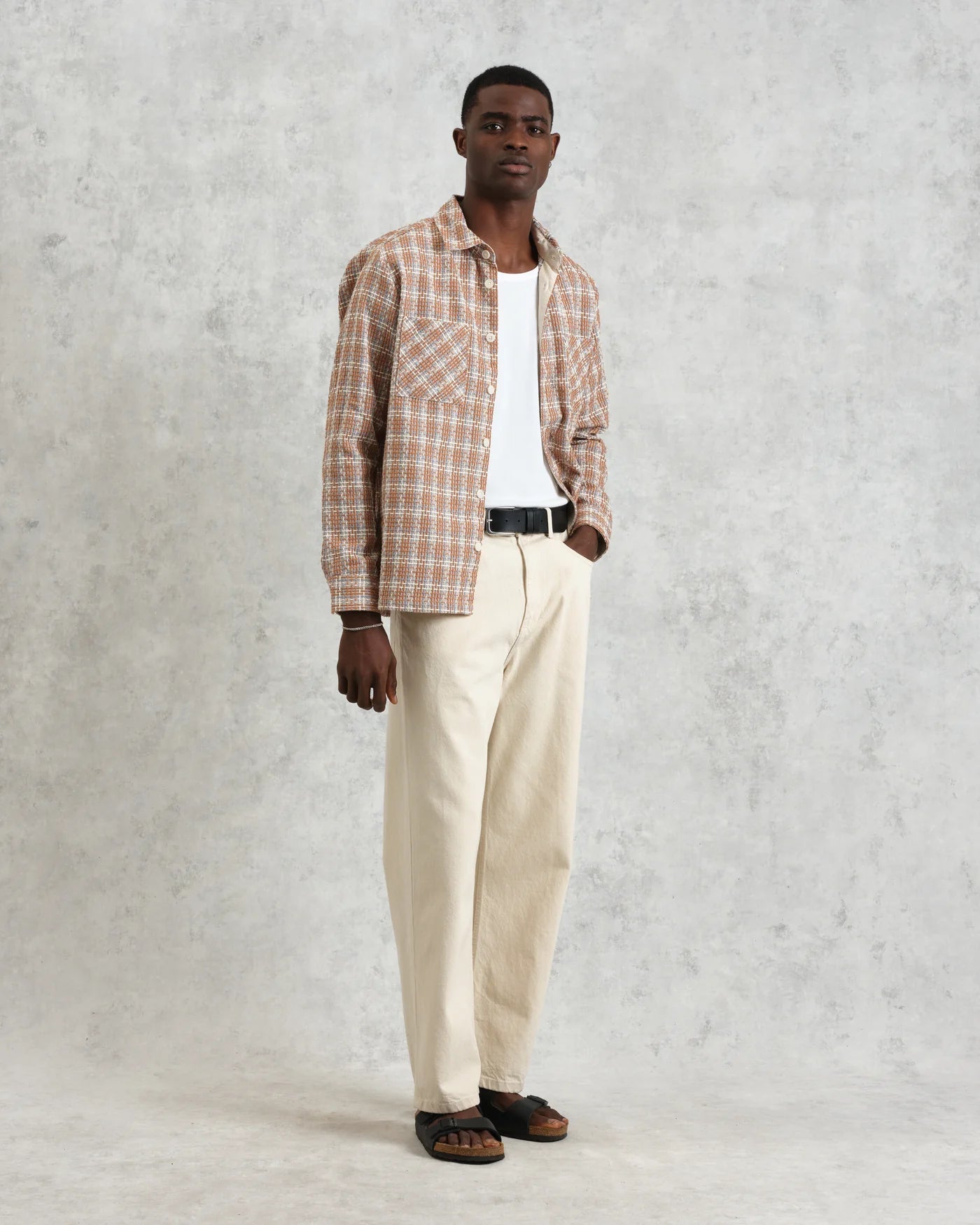 Whiting Overshirt -  Tan and Multicolour Ladder Check