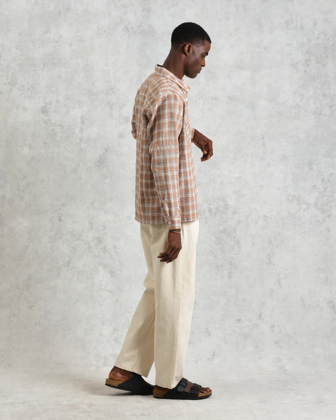 Whiting Overshirt -  Tan and Multicolour Ladder Check