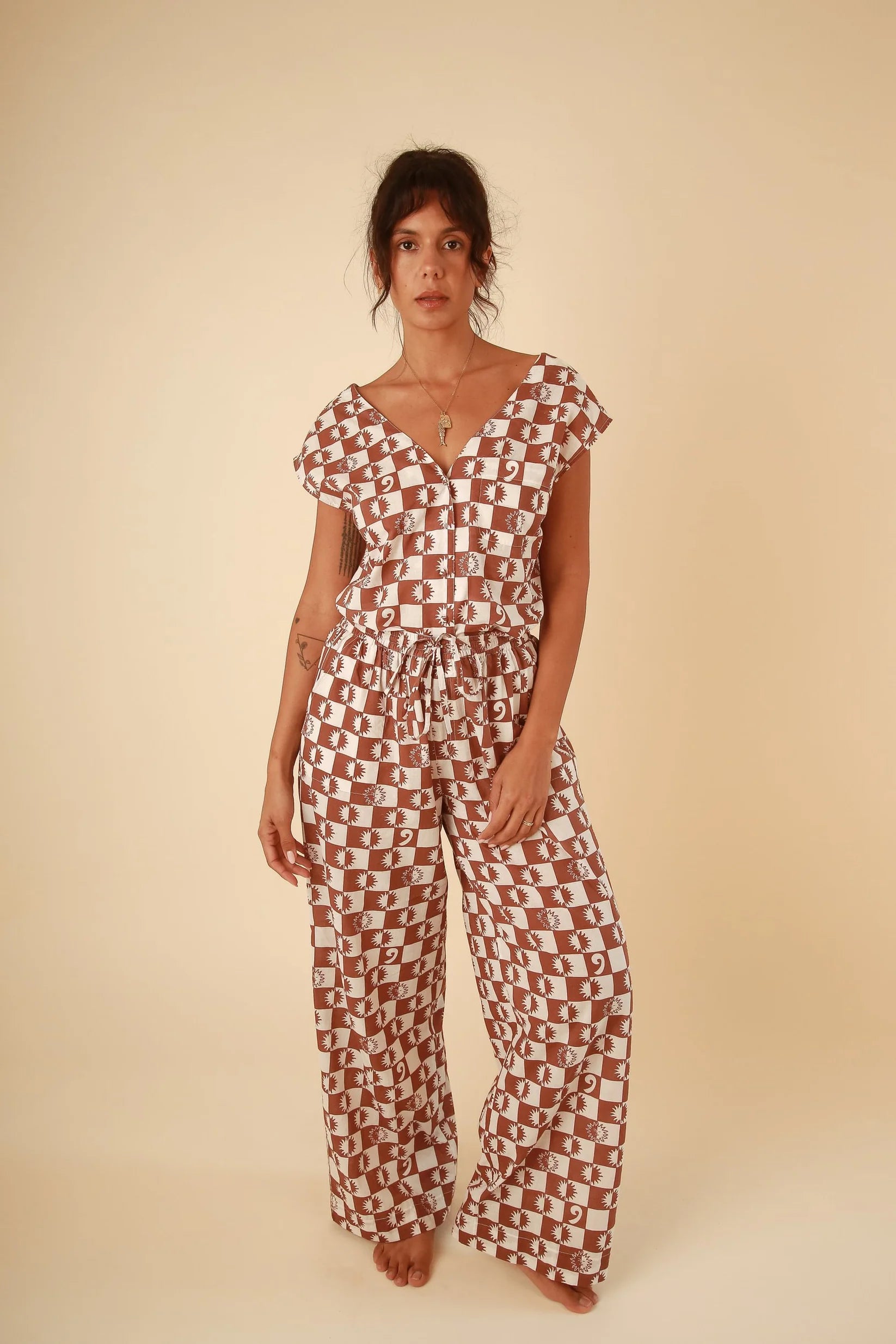 Sandi Cotton Set - Brown & Cream