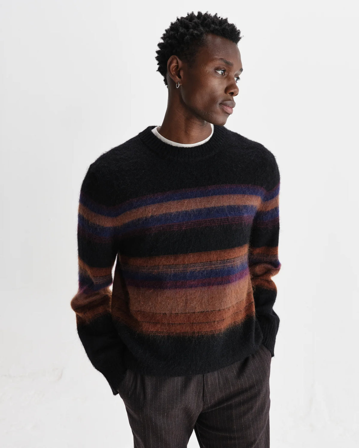 Wilde Crew Brush Stripe Jumper - Black/Dark Multi
