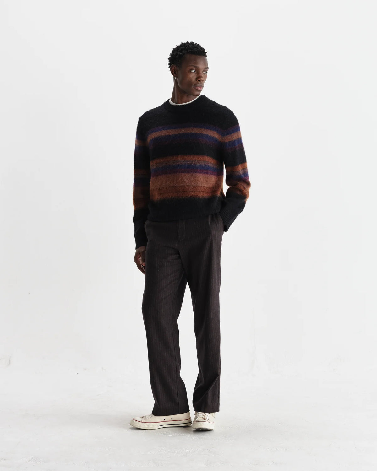 Wilde Crew Brush Stripe Jumper - Black/Dark Multi