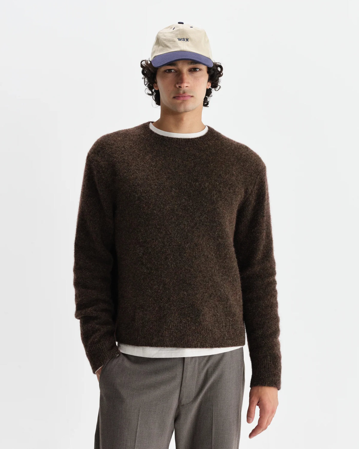 Wilde Crew Fluffy Wool Blend Jumper - Brown