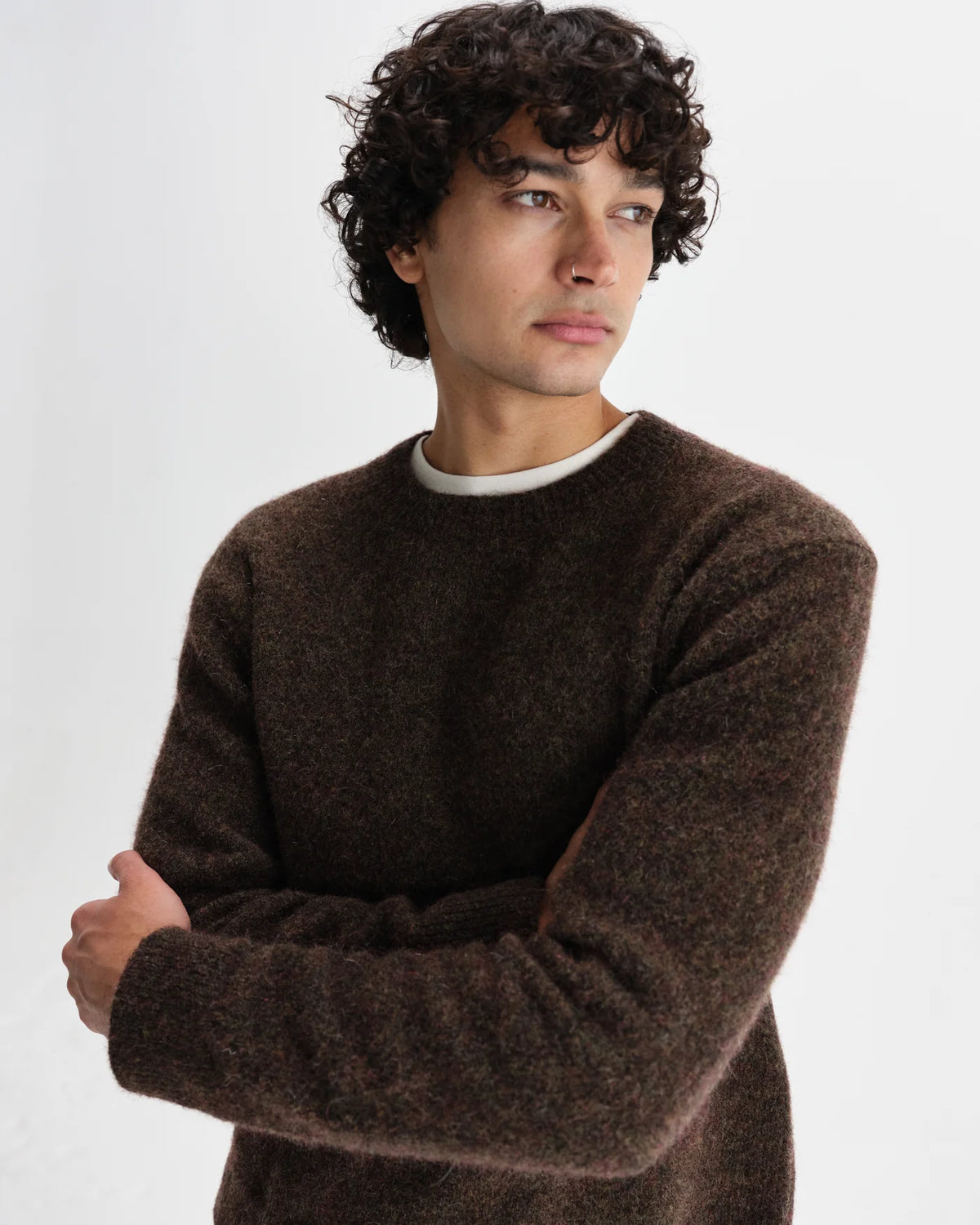Wilde Crew Fluffy Wool Blend Jumper - Brown