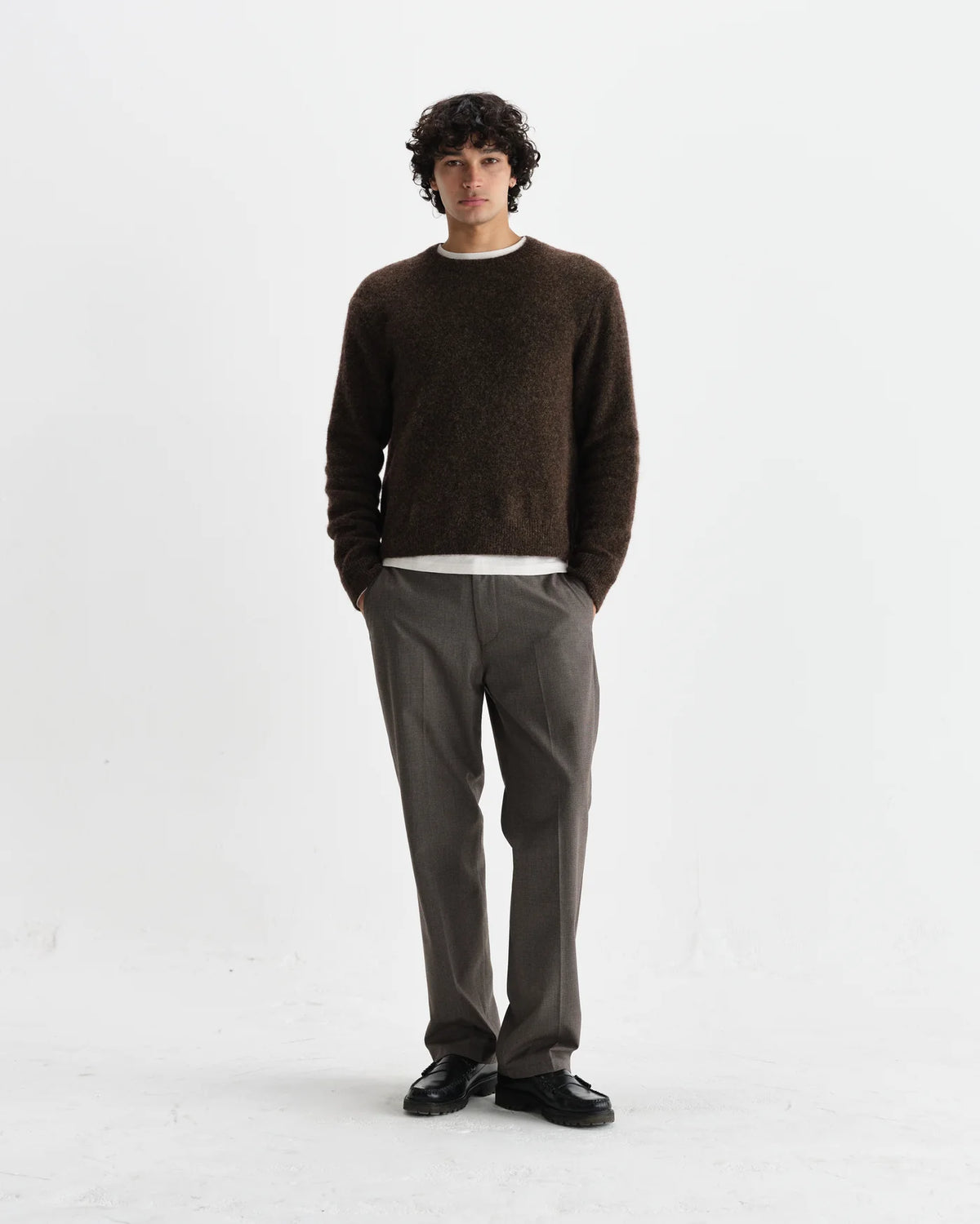 Wilde Crew Fluffy Wool Blend Jumper - Brown