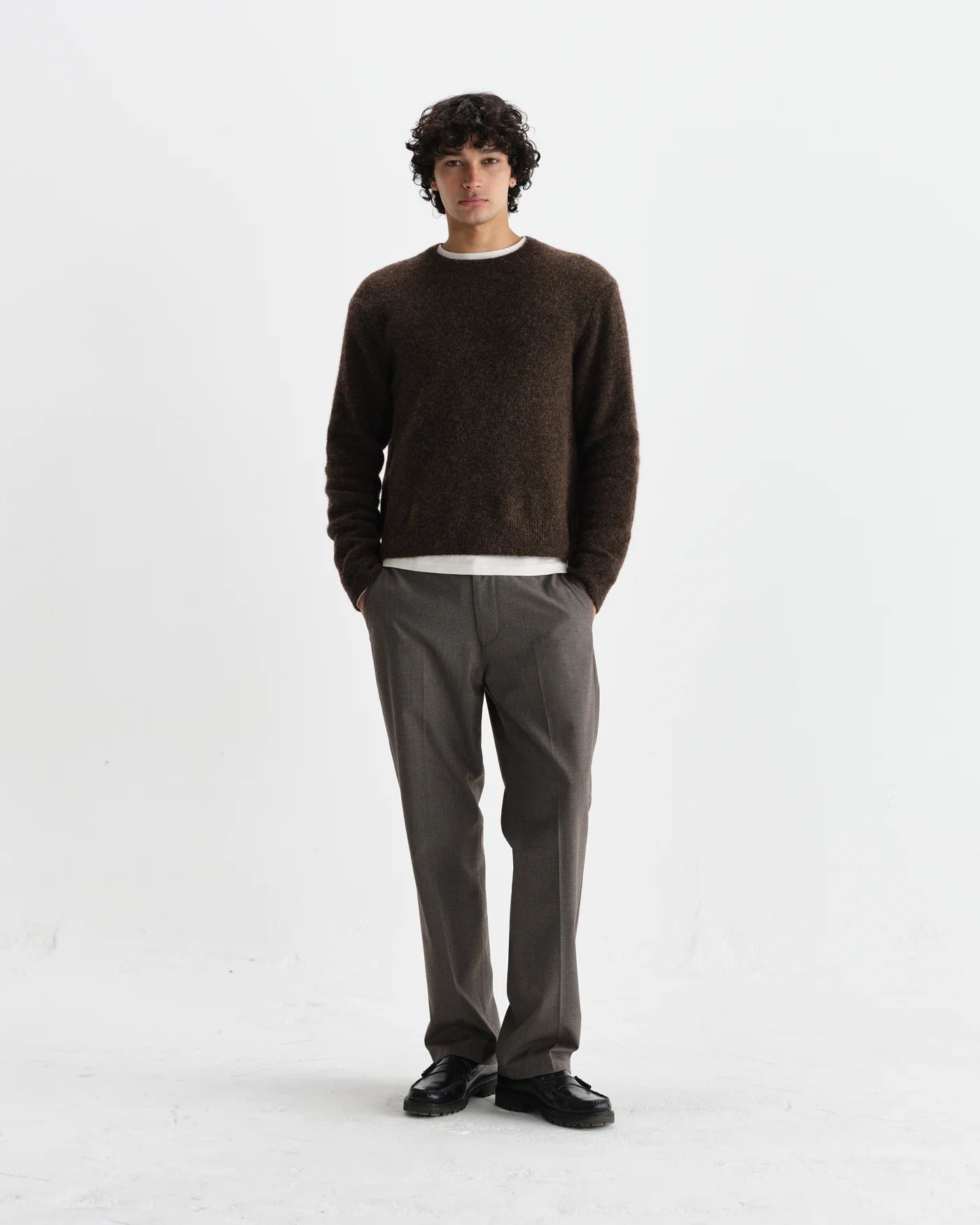 Wilde Crew Fluffy Wool Blend Jumper - Brown