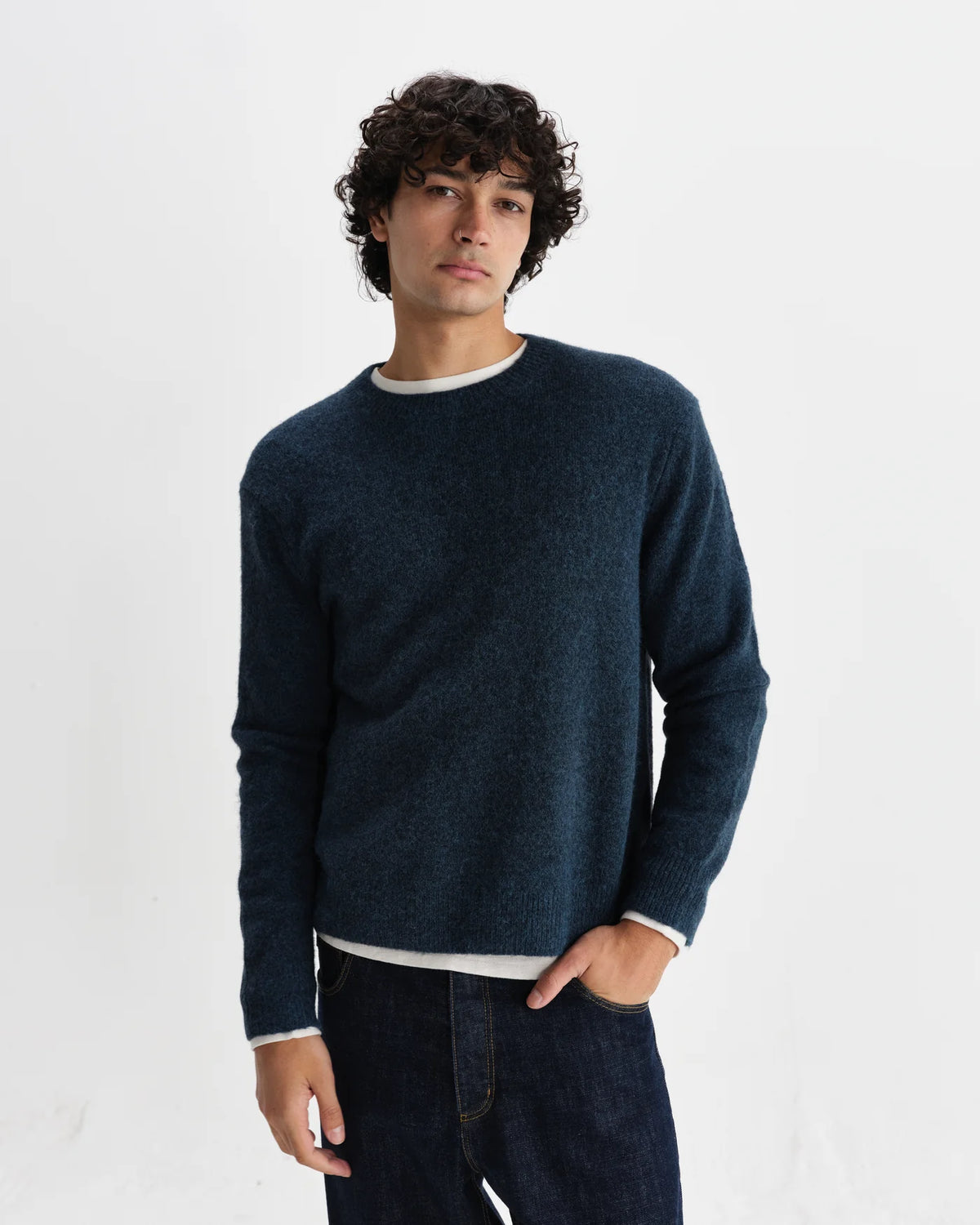 Wilde Crew Fluffy Wool Blend Jumper - Teal