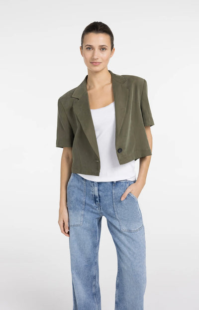 Woven Short Sleeve Blazer - Army Green