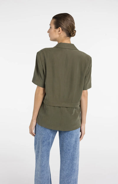Woven Short Sleeve Blazer - Army Green