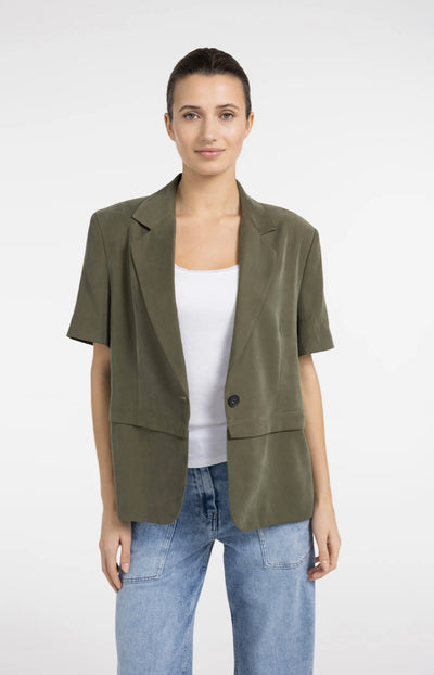 Woven Short Sleeve Blazer - Army Green
